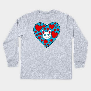 Kitty Love Hearts Kids Long Sleeve T-Shirt